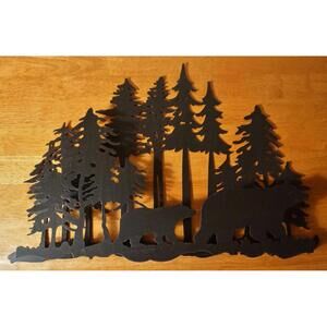18" BLACK BEAR & CUBS METAL SCULPTURE SIGN Forest Rustic Lodge Cabin Home Decor